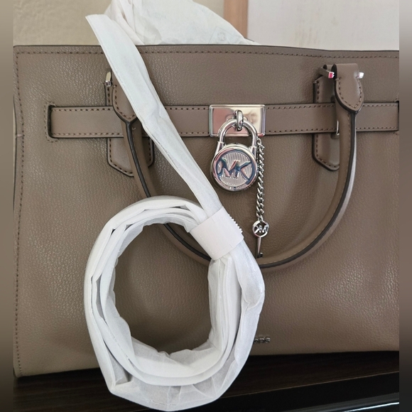 MICHAEL KORS HAMILTON MEDIUM SATCHEL SHOULDER PEBBLED LEATHER BAG DUSK - Picture 4 of 14